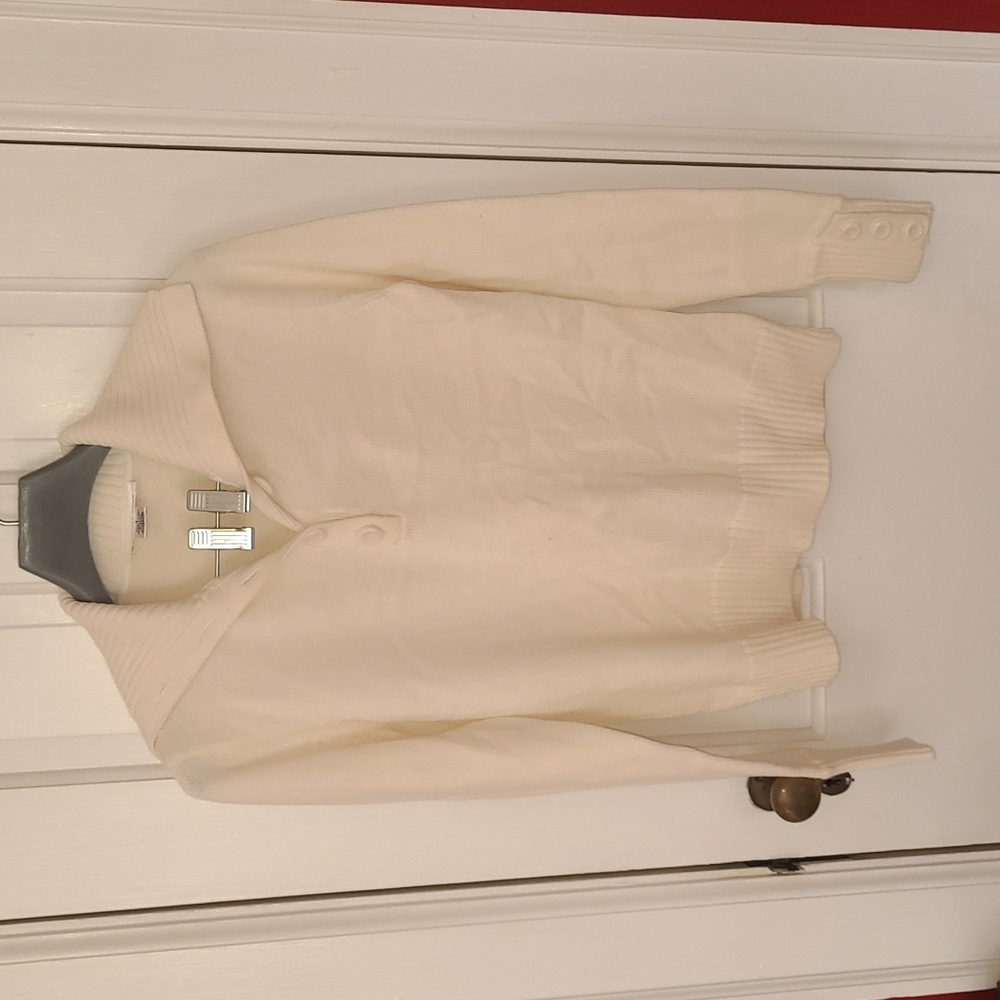 August Silk Cream Button Neck Sweater, Size Small.
